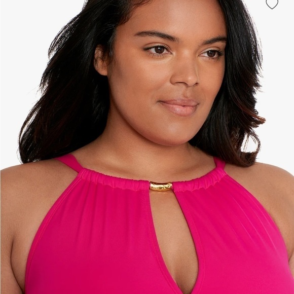 LAUREN RALPH Plus Size Halter-Neck One Piece Swimsuit, swimwear size 18 W Orchid - Picture 5 of 16